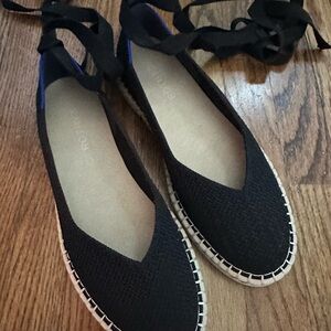 Rothy's Black Espadrille Shoes with Ankle Ties